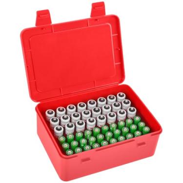 Imagem de FULLCASE Suporte organizador de armazenamento de bateria comporta 54 pilhas AA AAA, estojos de garagem, dispensador de organização de gaveta doméstica (apenas caixa) vermelho