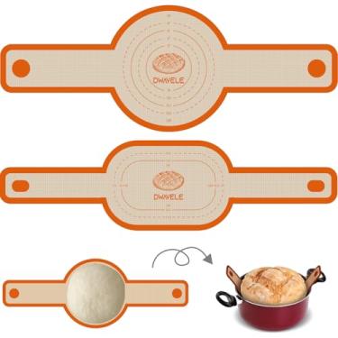 Imagem de Conjunto de esteira de silicone para forno holandês, antiaderente e fácil de limpar, 2 peças reutilizáveis para pão com alça longa para transferir massa fermentada (laranja, oval e redondo)
