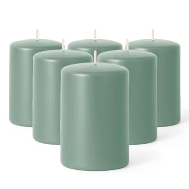 Imagem de Biedermann & Sons Conjunto de 6 velas longas de 7,6 cm x 10 cm de comprimento, sem cheiro, pilar alto – verde-espuma do mar, cera natural, ambiente, presentes