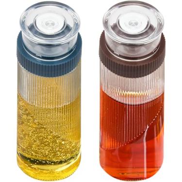 Imagem de Dispensador de azeite de oliva de 400 ml para cozinha, acampamento, vidro, óleo e vinagre, garrafa para viagens ao ar livre (marrom + azul)
