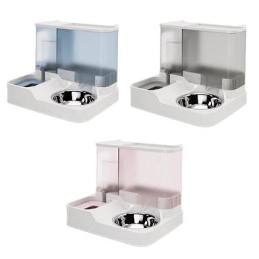 Imagem de Bebedouro Comedouro 2 em 1 Gravidade Com Bandeja em Inox Para Pet Cães