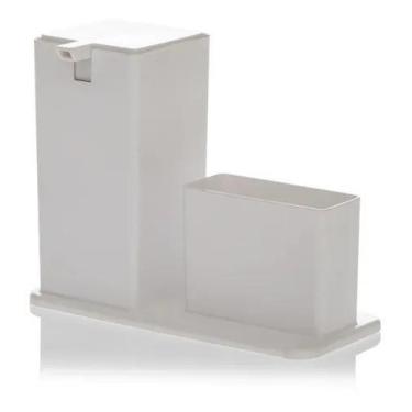 Imagem de Dispenser Quadrado Plus C/Porta Esponja Sabão Liquido Branco - Paramou