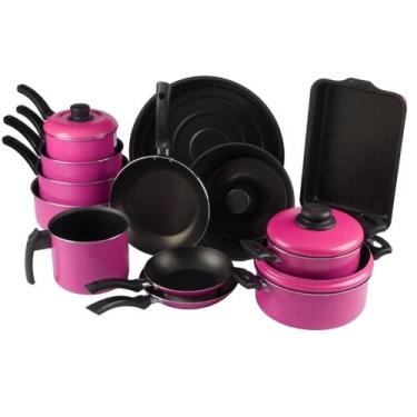 Imagem de Jogo De Panelas 13 Peças Tampa De Aluminio Rosa Nacional - Aluminio Na