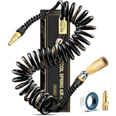 Imagem de EVOULTES Mangueira de ar de recuo de poliuretano de 1/10.2 cm x 28 pés, mangueira de compressor de ar reparável com restritor de dobra destacável, kit de mangueira de ar com acoplador NPT giratório de