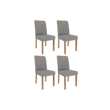 Imagem de Kit 4 Cadeiras de Cozinha Fernanda Wood 4 Un Carvalho/Linho Grafite - Cimol