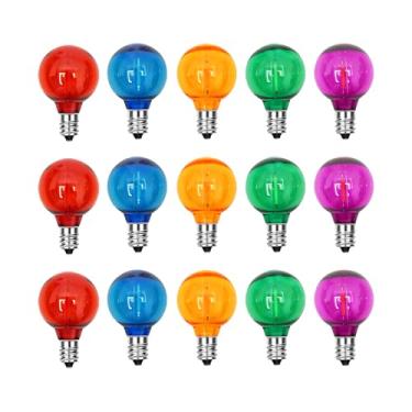 Imagem de CHYSUPER Pacote com 15 lâmpadas de LED multicoloridas G40 para cordão de luzes de Natal ao ar livre, base de candelabro E12, luzes globo coloridas para pátio, quintal, decoração de varanda