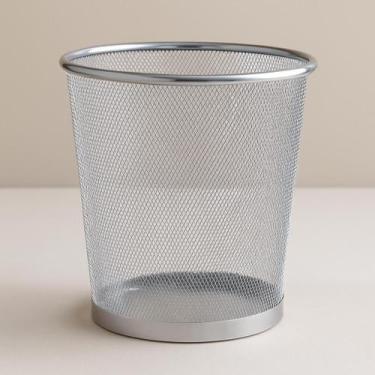 Imagem de Lixeira Telada de Metal 10 Litros Cor Prata para Escritório, Quarto ou