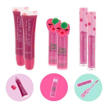 Imagem de EXPRESSIONS Conjunto De 6 Batons - Kit Gloss E Bálsamo Com Sabor Morango, Frutado Para Meninas, Presente Seguro Não Tóxico