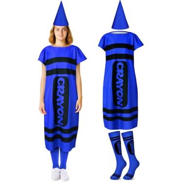 Imagem de Mepase 4 peças de fantasia de giz de cera de Halloween para adultos, giz de cera de Halloween, fantasia de anão, boné de anão, meias para cosplay (azul, GG)