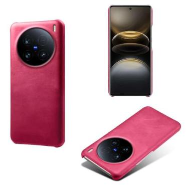 Imagem de Capa para vivo X100 Ultra 5G,Proteção contra quedas,Casca de volta de cor sólida simples,Design de couro de imitação de plástico-Rose