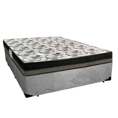 Imagem de Cama Box Casal Suede + Colchão Casal Ortobom Iso Dupla Face 60x138x188 cinza