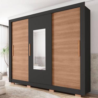 Imagem de Guarda-Roupa 3 Portas 1 Com Espelho 2 Gavetas e Pés Amanda Espresso Móveis Preto/Freijó
