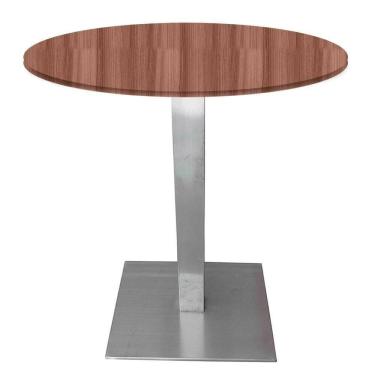 Imagem de Mesa Quadrada Alpha Inox Prata 73,50 Cm (altura) Tampo Mdp Redondo 70 Cm Walnut (larg)