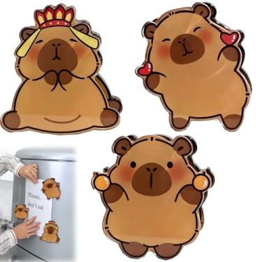 Imagem de 3 peças de clipes magnéticos com tema de capivara - Ímãs de geladeira decorativos de acrílico para fotos, notas e memorandos | Decoração criativa de lousa de cozinha, escritório e escola (capivaras