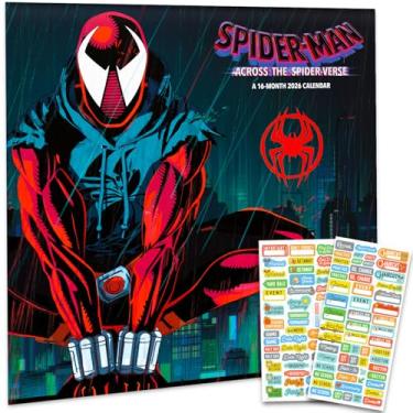 Imagem de Calendário do Homem-Aranha 2025 - Deluxe 2025 Spiderverse Miles Morales e Gwen Stacy Pacote de calendário de parede com mais de 100 adesivos de calendário (MCU Marvel Gifts, material de escritório)