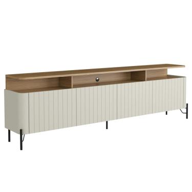 Imagem de Rack Para Sala de Estar TV 75 Pol 4 Portas Brise 180cm Pés Preto Clio I03 Louro Luna - Lyam