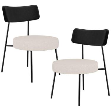 Imagem de Kit 02 Poltronas Decorativas Para Sala De Estar Base Fixa Londres L02 Couríssimo Preto Linho Cru - Lyam