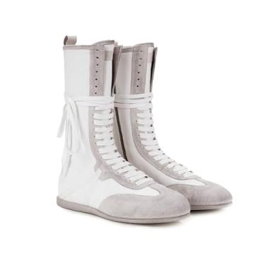 Imagem de LACIKOSZ Botas esportivas femininas com cadarço, cano alto, casual, atlético, streetwear, Branco, 40
