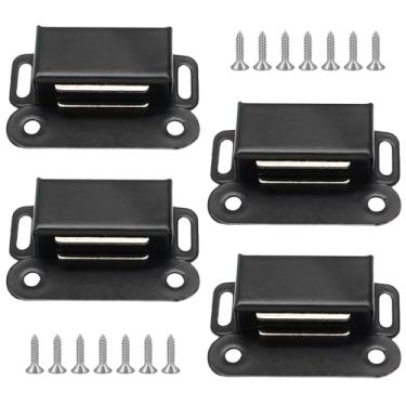 Imagem de Jersvimc 4 peças de ímãs magnéticos para porta de armário, trava magnética para gaveta, obturador magnético, ferragens para fechamento, armário, banheiro, preto