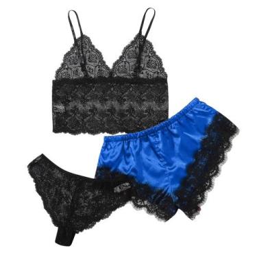 Imagem de Conjunto de pijamas femininos HUOGUO com decote em V, cílios, renda, m