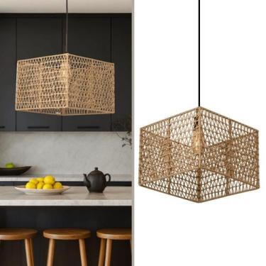 Imagem de Pendente Quadrilluz Ferro e Corda Náutica 20x40 Com Fio - FibraDecora,