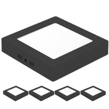 Imagem de Kit  5 Painéis Plafon Led Sobrepor Quadrado Preto 24w Frio 6500k - Max