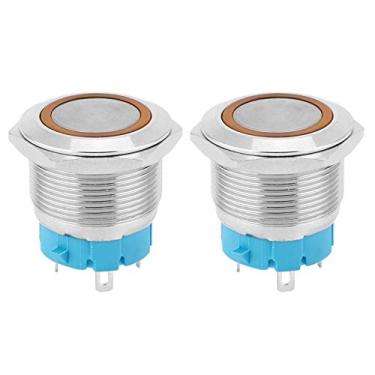 Imagem de Interruptor de Botão de Travamento Automático, 2 Peças, 4 Pinos, Caixa de Aço Inoxidável Ip65, Interruptor de Metal de 22mm para Modificação de Carro de Navio, Com Luz de Anel