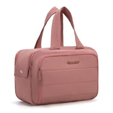 Imagem de Montana West Bolsa de maquiagem bolsa de higiene de viagem grande capacidade rosa escuro organizador de maquiagem leve bolsa de cosméticos inchada com compartimento à prova d'água