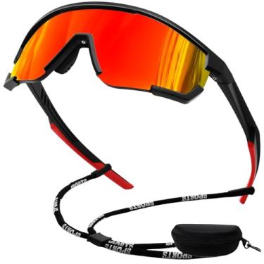 Imagem de KANASTAL Óculos de Sol Ciclismo Esportivos Vermelho Polarizado Masculino Feminino Oculos Laranja Espelhado Envolventes UV400 Ciclistas Corrida Grandes Cycling Orange Sunglasses -Preto Laranja