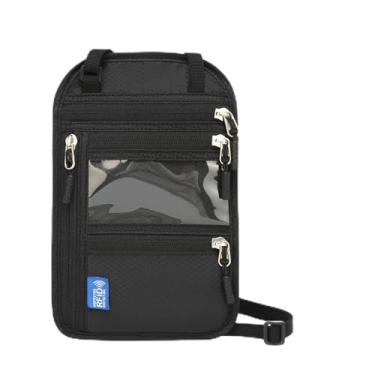 Imagem de Carteira de pescoço com bloqueio de RFID – Porta-passaporte com vários bolsos, bolsa de viagem de nylon, Preto A, Carteira de pescoço com bloqueio de RFID – Suporte para passaporte com vários bolsos