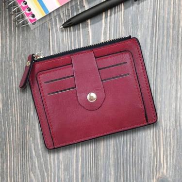 Imagem de Carteira feminina com porta-cartões de crédito, 8 compartimentos para cartões de crédito, com janela para identidade e zíper, Vermelho, Minimalista