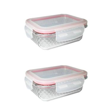 Imagem de 2 Potes De Vidro Diamond Retangular 370Ml Vermelho Hermético