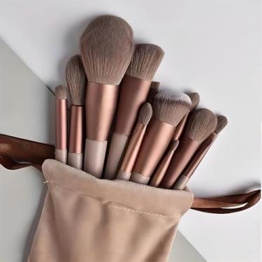 Imagem de Conjunto de pincéis de maquiagem com 13 peças, kit de maquiagem, corretivos de base em pó, sombra, blush, pincéis de maquiagem, kit de pincéis de maquiagem, marrom