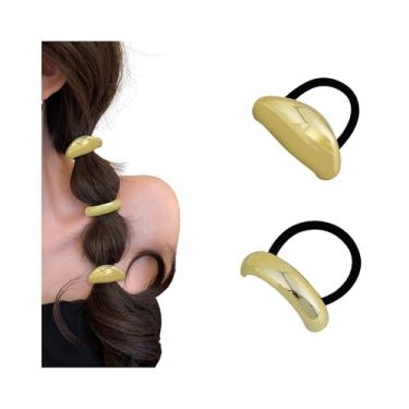 Imagem de 2 peças de laços de cabelo elásticos de metal, sem danos, acessórios modernos, manguito de cabelo, arco de camada única bronze