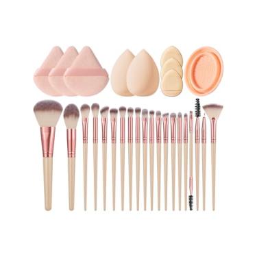 Imagem de Kit de ferramentas de maquiagem com 29 peças, conjunto de pincéis de maquiagem e esponjas de maquiagem para líquido, creme e pó - polido, mistura e pincel facial (damasco)