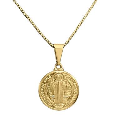 Imagem de Colar Feminino Medalha São Bento Dupla Face Relevo 45cm Corrente Veneziana Banhado a Ouro 18k Banho Triplo Exclusivo Hipoalergênico Brilho Eterno e Elegante