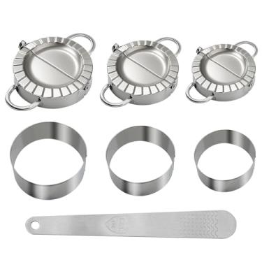 Imagem de Conjunto de máquina de fazer bolinhos de aço inoxidável 3 em 1 – Prensa profissional de bolinhos e molde de empanada com cortadores de massa (7,6 cm, 8,6 cm, 9,7 cm) | Inclui colher de recheio | Pode