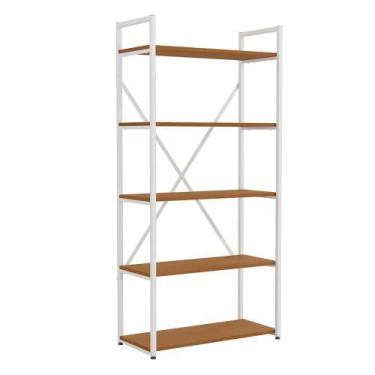 Imagem de Estante Alta 5 Prateleiras 152x72 Cm Li006 Canela Branco - MILANI MOVE