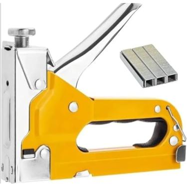 Imagem de Grampeador Tapeceiro com 600 Grampos, Amarelo, Metal Resistente, para Trabalhos em Estofamento e Tapeçaria