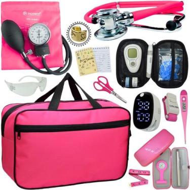 Imagem de Kit Bolsa Cores Aparelho de Pressao Esfigmomanometro Estetoscópio Medi