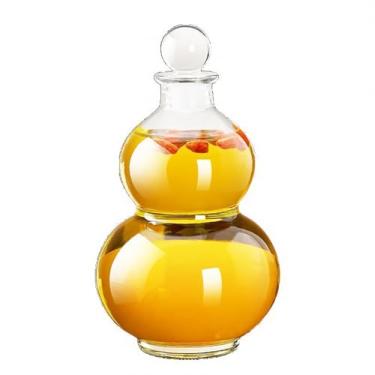 Imagem de Garrafas de licor de cabaça de vidro, garrafas decorativas, garrafas de vinho transparentes de 500 ml com rolha de bola de vidro, dispensador de garrafa de vodka de base pesada para vinho, bebidas