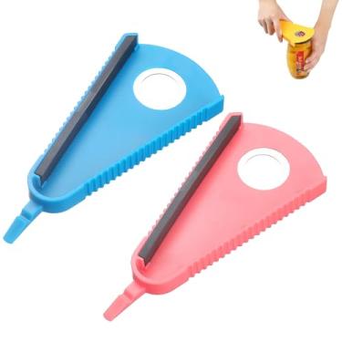 Imagem de PLAYTHROUGH Abridor de lata triangular com 2 unidades, 3 em 1, abridores de garrafas multifuncionais, abridor antiderrapante para mãos fracas e idosos (azul, rosa)