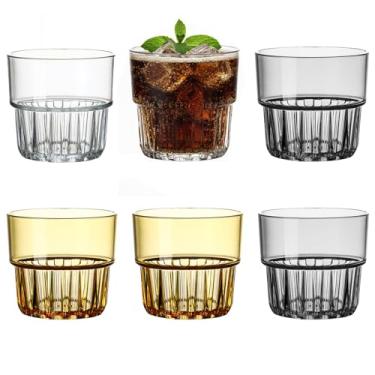 Imagem de Conjunto de 6 copos de plástico inquebráveis, copos de acrílico, copo de água colorido reutilizável, perfeito para cozinha, crianças, bebendo, acampamento, festa, copos de vinho de uísque, 200 ml