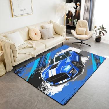 Imagem de Tapete de carro esportivo azul 7,5 x 12,5 cm para crianças, meninos, homens, grafite para carro de corrida, antiderrapante, tapete de corrida hippie para sala de jantar, quarto, decoração de casa