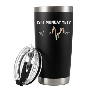 Imagem de Panvola Is it Monday Yet Heartbeat Traders Gifts Investor Day Trading Stock Market Copo de aço inoxidável isolado a vácuo com tampa removível e canudo 590 ml, preto