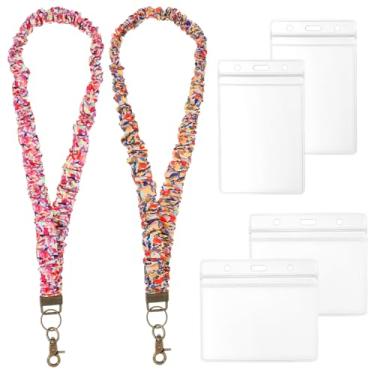 Imagem de LIQWEI 2 peças de cordão elástico elástico para crachás de identificação e chaves, cordão retrátil elástico para professores, enfermeiros (colorido)