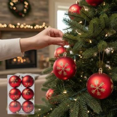 Imagem de Kit 6 Bolas Natal 8cm Vermelho Dourado Enfeite Decoração Arvore Natali