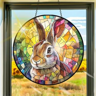 Imagem de Acrílico colorido, apanhador de sol, decoração de janela pendurada de coelho, arte de parede de arco-íris, para quarto, varanda, interior e exterior, jardim, enfeites de Natal, decoração 19 x 19 cm