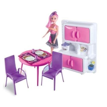Imagem de Kit Copa de Cozinha Infantil com Boneca, Rosa,Faz de Conta e Casinha,Conjunto de Cozinha de Brinquedo