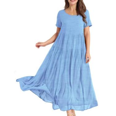 Imagem de Vestido floral casual boêmio feminino YESNO com bolsos, manga curta, l